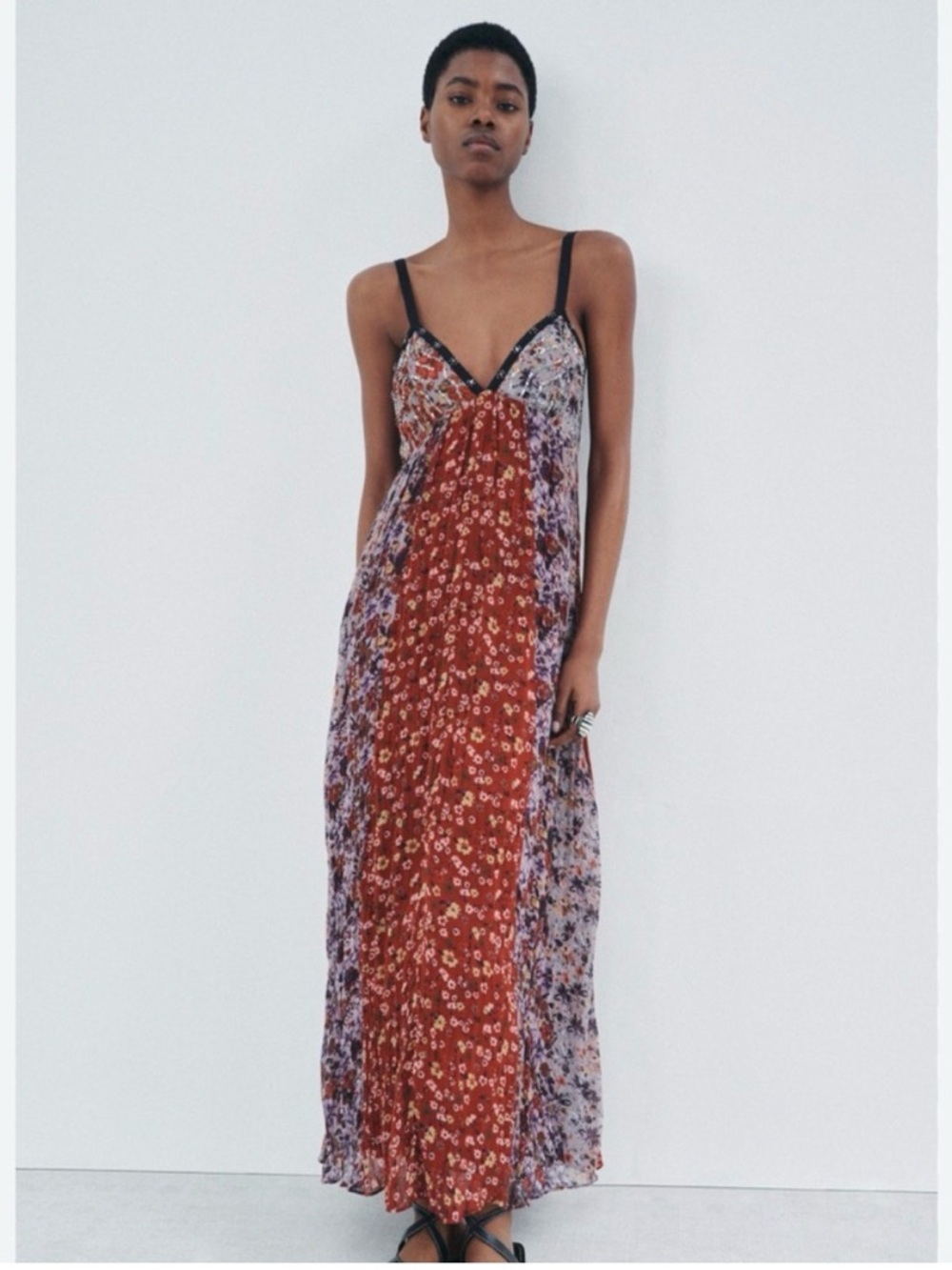 Zara Multicolor Floral Patchwork Maxi Dress